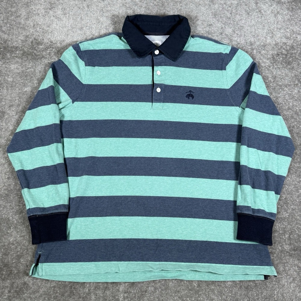 Brooks Brother Polo Shirt Men's XL Green Striped‎ Rugby Long Sleeve